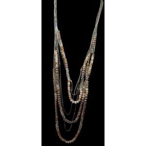 Vera Wang Multilayer Glass Beaded Silver Tone Chain Necklace